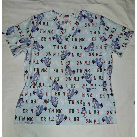 Disney Christmas Scrub Top Eeore size Large - Picture 2 of 2